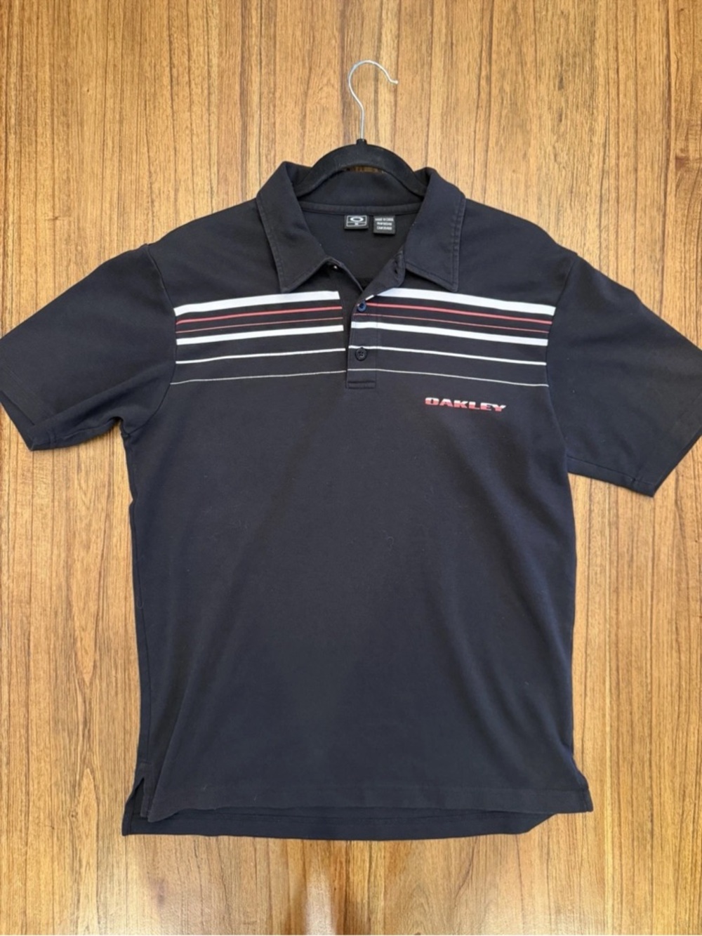 Oakley Striped Polo Shirt Men’s Medium Black Red White Y2K Golf